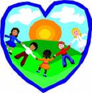 Happy kids holding hands in a heart